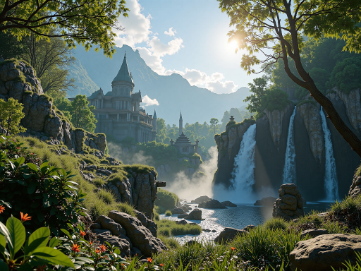 我的世界玩家合影，显示多个像素风格角色站在城堡前，阳光明媚，欢乐氛围