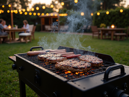我的世界玩家聚会场景，显示玩家角色在花园中举行派对，有篝火和装饰