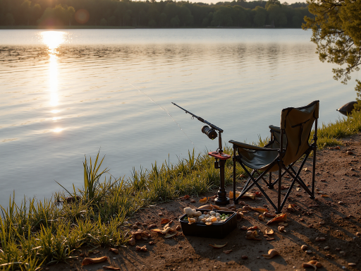 我的世界休闲场景，显示玩家在湖边钓鱼，周围有农田和小屋，宁静氛围