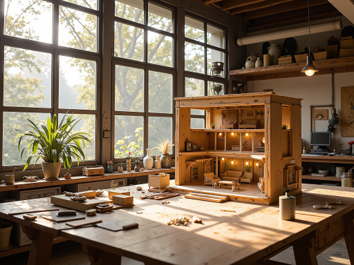 我的世界多人游戏界面，显示多个玩家角色在一起建造房屋，像素风格画面，温暖光线